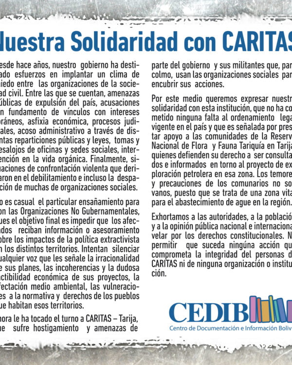 Nuestra Solidaridad con CARITAS (CEDIB, 4-7-17) Nuestra Solidaridad con CARITAS (CEDIB, 4-7-17)