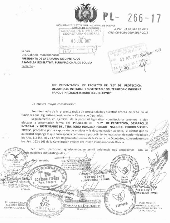 Proyecto de “Ley de protección, desarrollo integral y sustentable del Territorio Indígena Parque Nacional Isiboro Sécure” Proyecto de “Ley de protección, desarrollo integral y sustentable del Territorio Indígena Parque Nacional Isiboro Sécure”