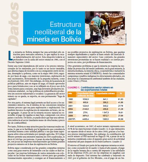 Estructura neoliberal de la minería en Bolivia (Petropress 13, enero 2009)