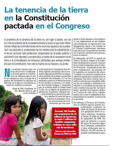 La tenencia de la tierra en la Constitución pactada en el Congreso (Petropress 13, enero 2009)
