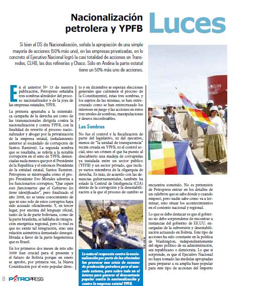 Nacionalizacion petrolera y ypfb, luces y sombras (Petropress 14, 03.09)