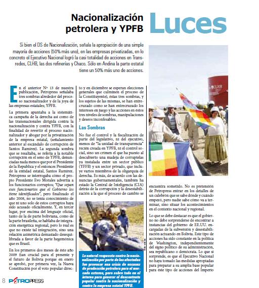 Petropress14_ART2_nacionalizacion petrolera y ypfb, luces y sombras. Nacionalizacion petrolera y ypfb, luces y sombras (Petropress 14, 03.09)