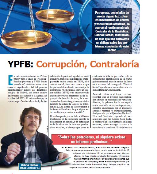 Petropress14_ART1_ypfb, corrupcion contraloria y auditorias YPFB: Corrupción, Contraloría y auditorías (Petropress 14, 03.09)