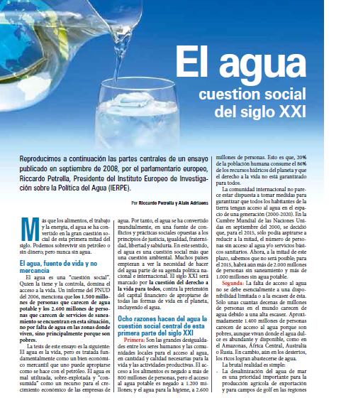 Agua, cuestion social del siglo XXI (Petropress 15, 6.09)