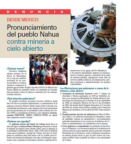 Denuncia desde México: Pronunciamiento del pueblo Nahua contra minería a cielo abierto (Petropress 16, 8.09)