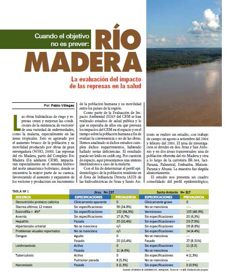 Río Madera: La evaluación del impacto de las represas en la salud (Petropress 17, 10.09)