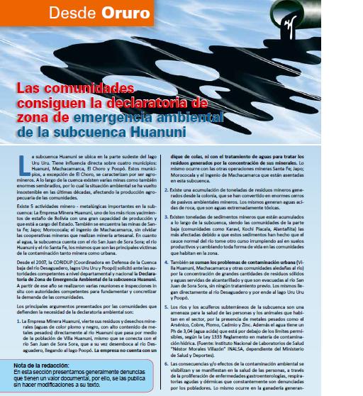 Petropress 17 | Las comunidades consiguen la declaratoria de zona de emergencia ambiental de la subcuenca Huanuni