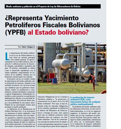 ¿Representa Yacimiento Petrolíferos Fiscales Bolivianos (YPFB) al Estado boliviano? (Petropress 18, 1.10)