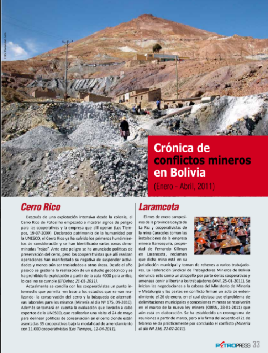 Petropress 25 | Crónica de conflictos mineros en Bolivia enero a abril 2011