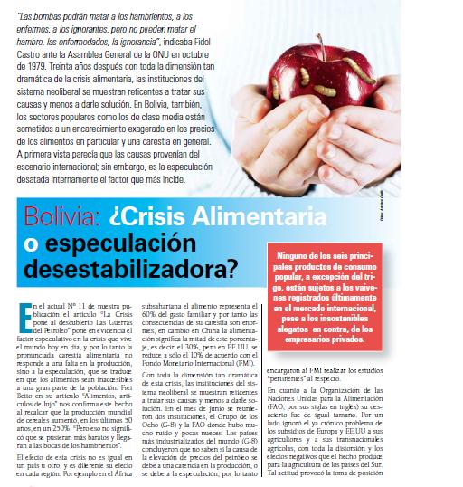 Petropress 11_ART03_Bolivia, Crisis Alimentaria o especulacion desestabilizadora Bolivia: ¿Crisis Alimentaria o especulación desestabilizadora? (Petropress 11, agosto 2008)