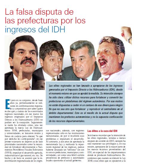 La falsa disputa de las prefecturas por los ingresos del IDH (Petropress 8, marzo 2008)