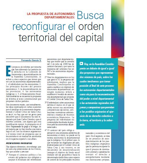 La propuesta de autonomías departamentales: Busca reconfigurar el orden territorial del capital (Petropress 7, octubre 2007)
