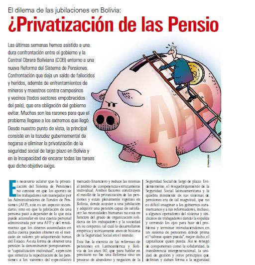 El dilema de las jubilaciones en Bolivia: ¿Privatización de las pensiones o Seguridad Social? (Petropress 11, agosto 2008)