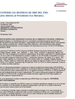 Recuperar las reservas de oro del país (Carta Abierta al Presidente Evo Morales) (Petropress 4, noviembre 2006)