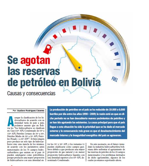 Se agotan las reservas de petróleo en Bolivia. Causas y consecuencias (Petroress 20, 6.10)