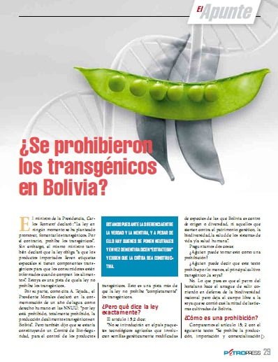 ¿Se prohibieron los transgénicos en Bolivia? (Petropress 26, septiembre 2011)