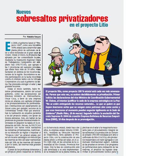Nuevos sobresaltos privatizadores en el proyecto Litio (Petropress 19, 5.10)