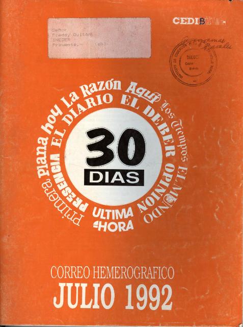 30 Días. Correo hemerográfico. (Julio a diciembre1992)