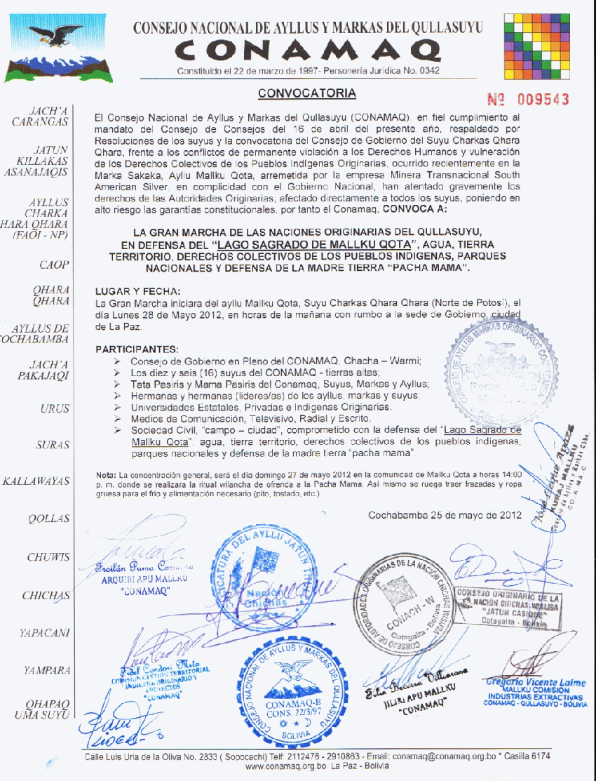 CONAMAQ convoca a marcha (25-05-12)