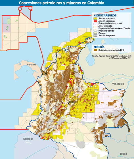 Concesiones petroleras y mineras en Colombia