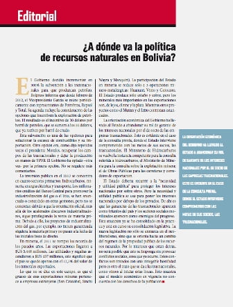 ¿A dónde va la política de recursos natuarles en Bolivia? Editorial Petropress 28 (6.12)