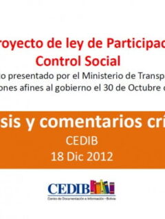 Análisis y comentarios críticos al Anteproyecto de Ley de Participación y Control Social (18.12.12)