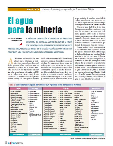 El agua para la minería (Petropress 30, 1.13)