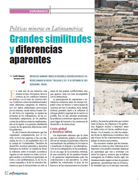 Políticas mineras en Latinoamérica: Grandes similitudes y diferencias aparentes (Petropress 30, 1.13)