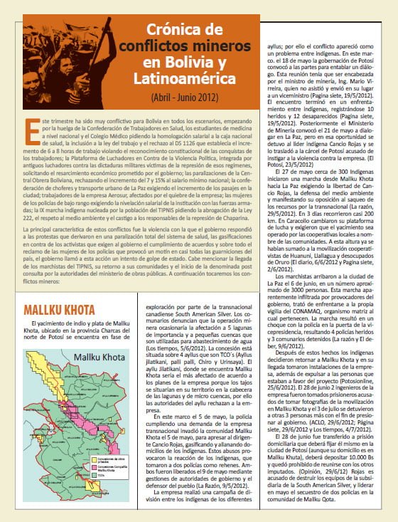 Crónica de conflictios mineros, abril-junio 2012 (Petropress 29, 9.12)