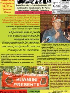 Ronald Colque-Secretario Ejecutivo Mineros de Huanuni: El gobierno sólo se presta a la guerra sucia contra los trabajadores mineros (La Protesta, 09.6.13)