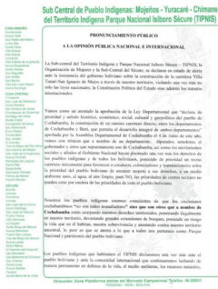 TIPNIS: Pronunciamiento a la opinión Pública Nacional e Internacional (11.6.13)