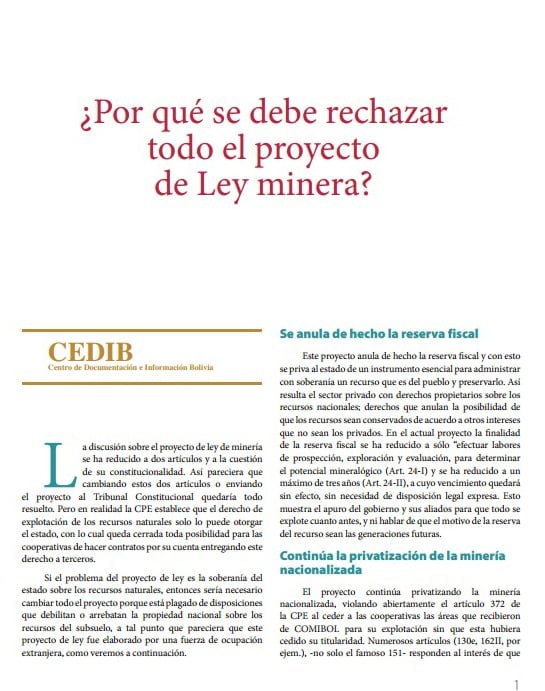 ¿Por qué se debe rechazar todo el proyecto de Ley Minera? (09.04.2014)