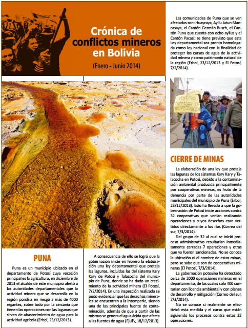 Crónica de conflictos mineros en Bolivia Enero – Junio 2014 (Petropress 33, 10.14)