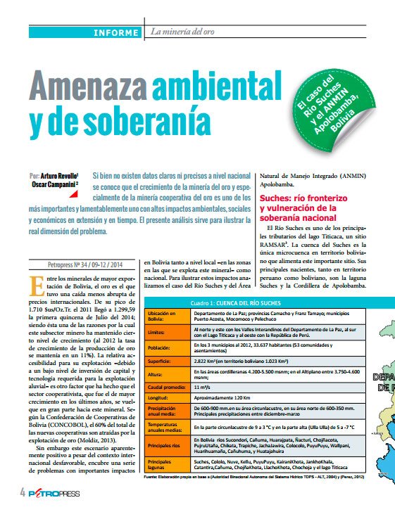 Minería de oro: Amenaza ambiental y de soberania La minería de oro: Amenaza ambiental y de soberanía (Petropress 34, 3.15)