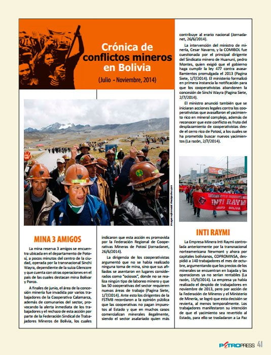 Crónica de conflictos mineros en Bolivia: Julio – Noviembre, 2013 (Petropress Nº 32)