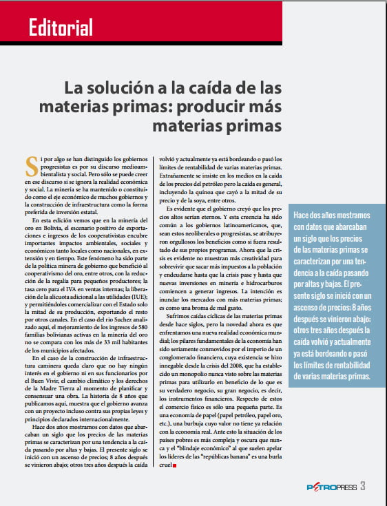 La solución a la caída de las materias primas: producir más materias primas La solución a la caída de las materias primas: producir más materias primas (Petropress 34, 3.15)