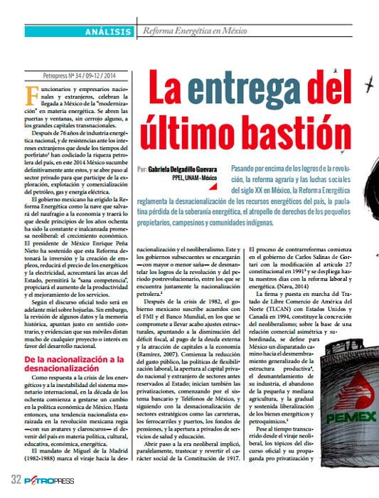 Reforma Energética en México: La entrega del último bastión (Petropress Nº 34)