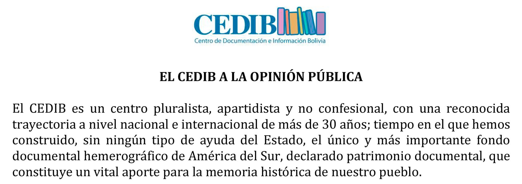 El CEDIB a la opinión pública (10.08.2015)