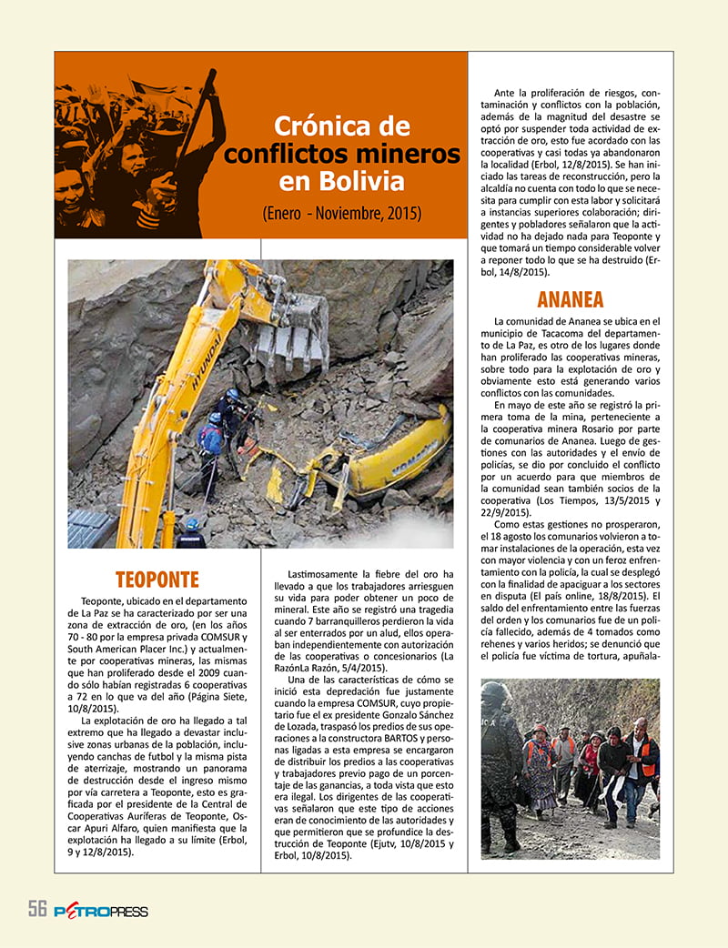 Crónica de conflictos mineros en Bolivia (Enero – Noviembre, 2015) (Petropress Nº 35, 3.16)