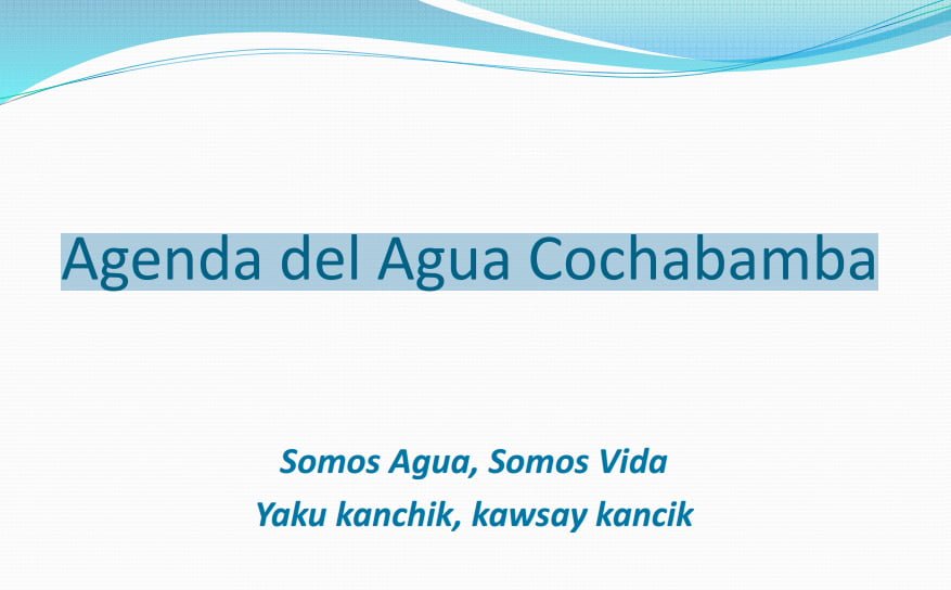 Agenda del Agua Cochabamba – Dirección de Planificación y Gestión Integral del Agua Gobernación Cochabamba