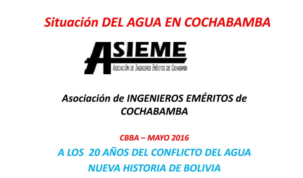 Situación del agua en Cochabamba – Asociación de Ingenieros Civiles