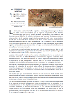 Las cooperativas mineras del exportar o morir al exportar morir y matar