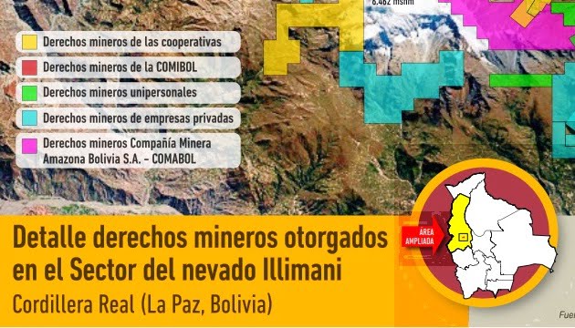 Derechos mineros otorgados en el sector del nevado Illimani