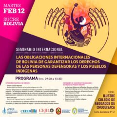 Seminario Internacional: “Las obligaciones internacionales de Bolivia de garantizar los Derechos de las personas defensoras y los pueblos indígenas”