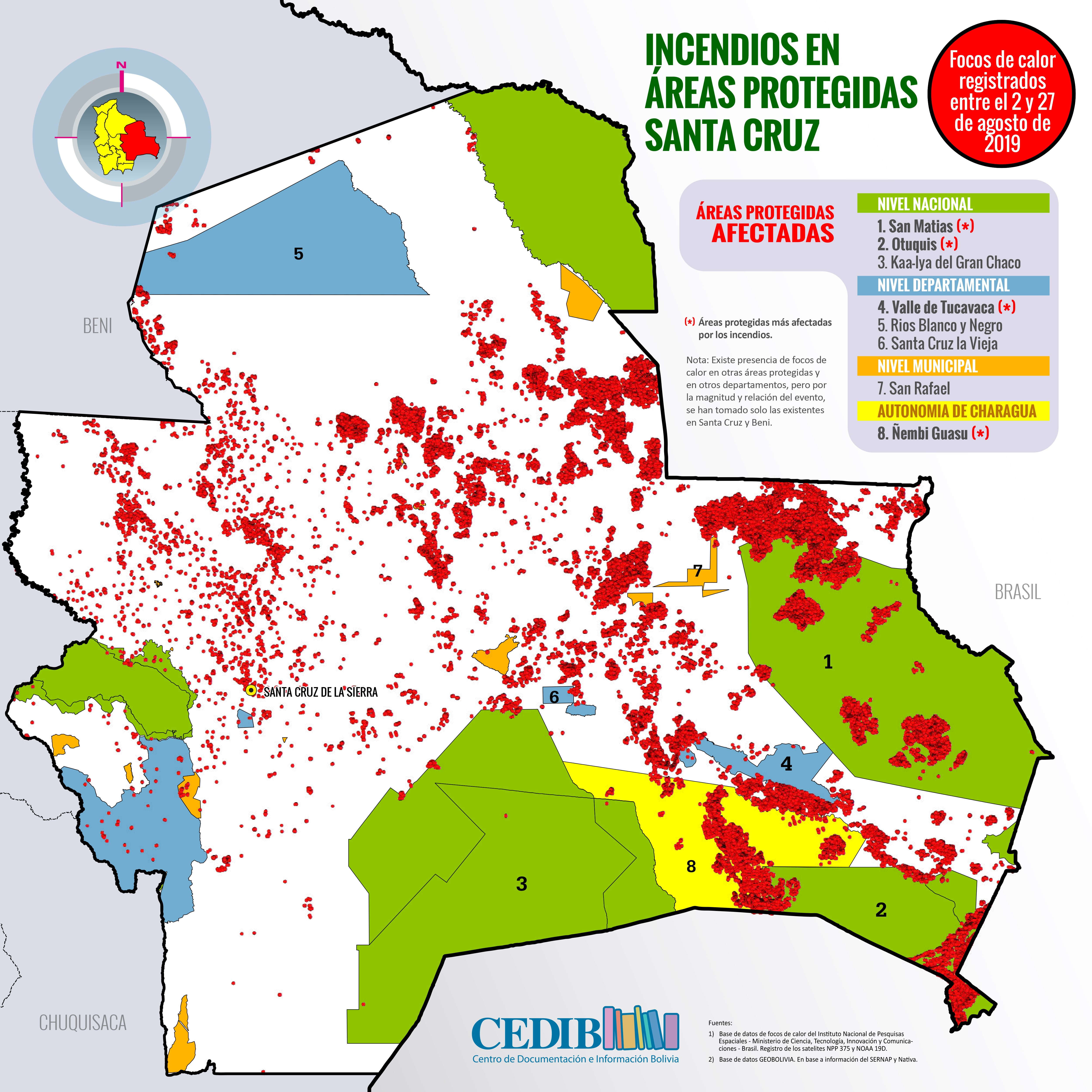 Mapa: Incendios en áreas protegidas (2 al 27 de agosto 2019)