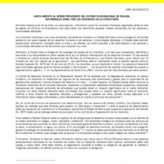 Carta abierta al señor presidente del Estado Plurinacional de Bolivia, Evo Morales Ayma, por los incendios en la Chiquitanía