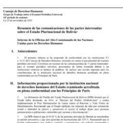 Recomendaciones del Alto Comisionado de la ONU para el examen sobre DDHH a Bolivia