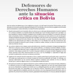 Defensores de Derechos Humanos ante la situación crítica en Bolivia (19-11-19)