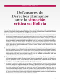Defensores de Derechos Humanos ante la situación crítica en Bolivia (19-11-19)