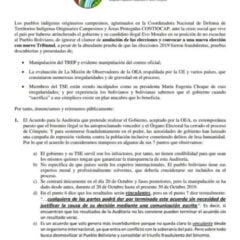Pronunciamiento plataforma Agroecológica del trópico, subtrópico y Chaco ante crisis política (27.10.19)